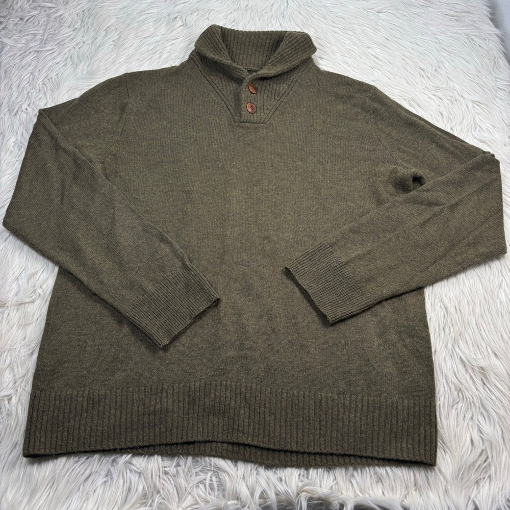 J.Crew Men's L Olive Shawl Button Collar Sweater Merino Blend Preppy Heritage